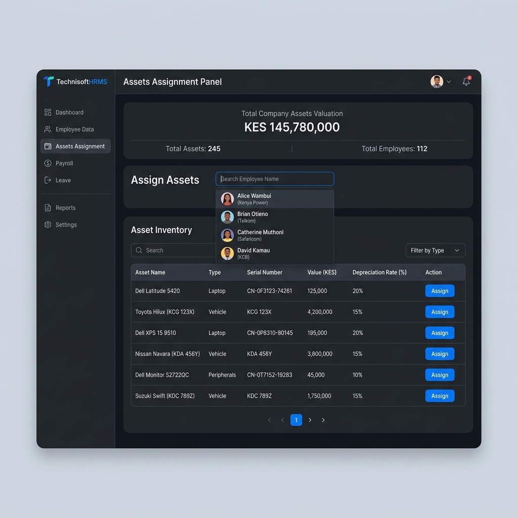 Company Assets Registry and Valuation Interface Mockup